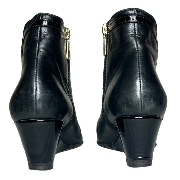 Bruno Magli Leather Wedge Ankle Booties Black with Patent Leather Trim Size EU37 - Picture 3 of 14